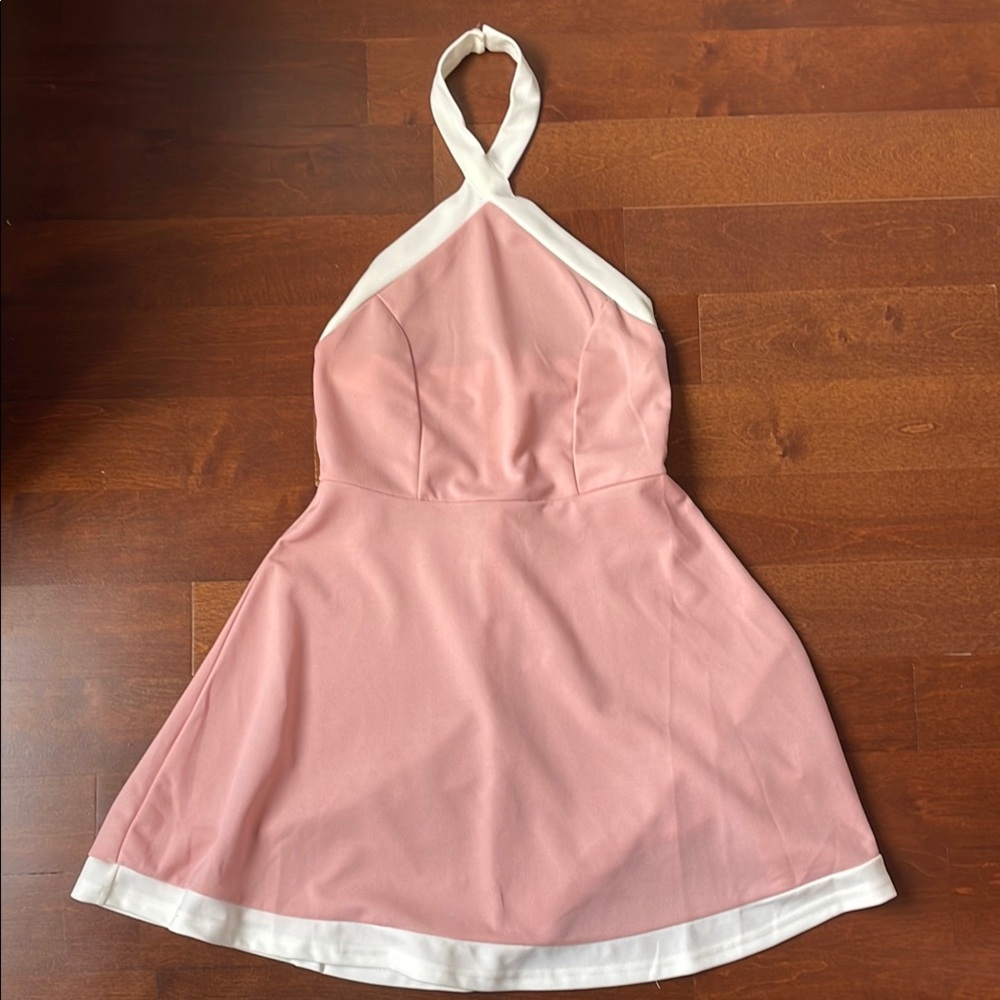 Pink Halter Dress with White Trim